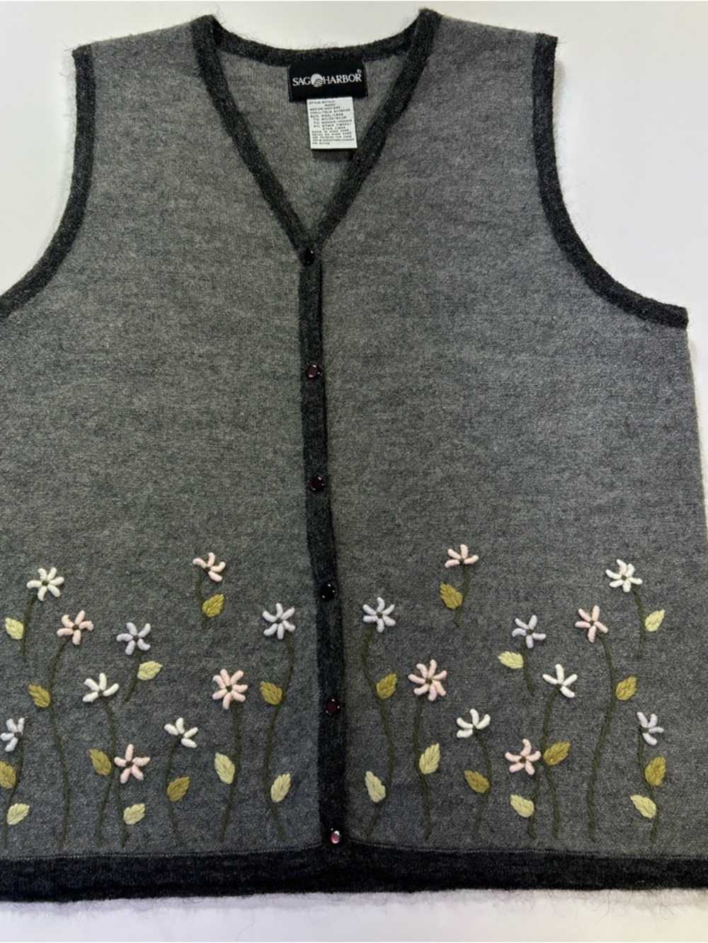 Vintage Sag Harbor Embroidered Floral Wool Mohair Vest Woman Medium Cottagecore